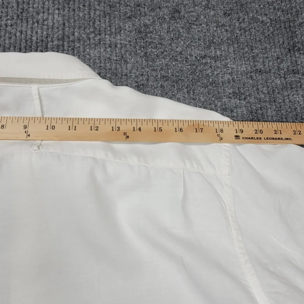 Banana Republic Shirt Mens White 100% Linen Embroidered Guayabera Short Sleeve L